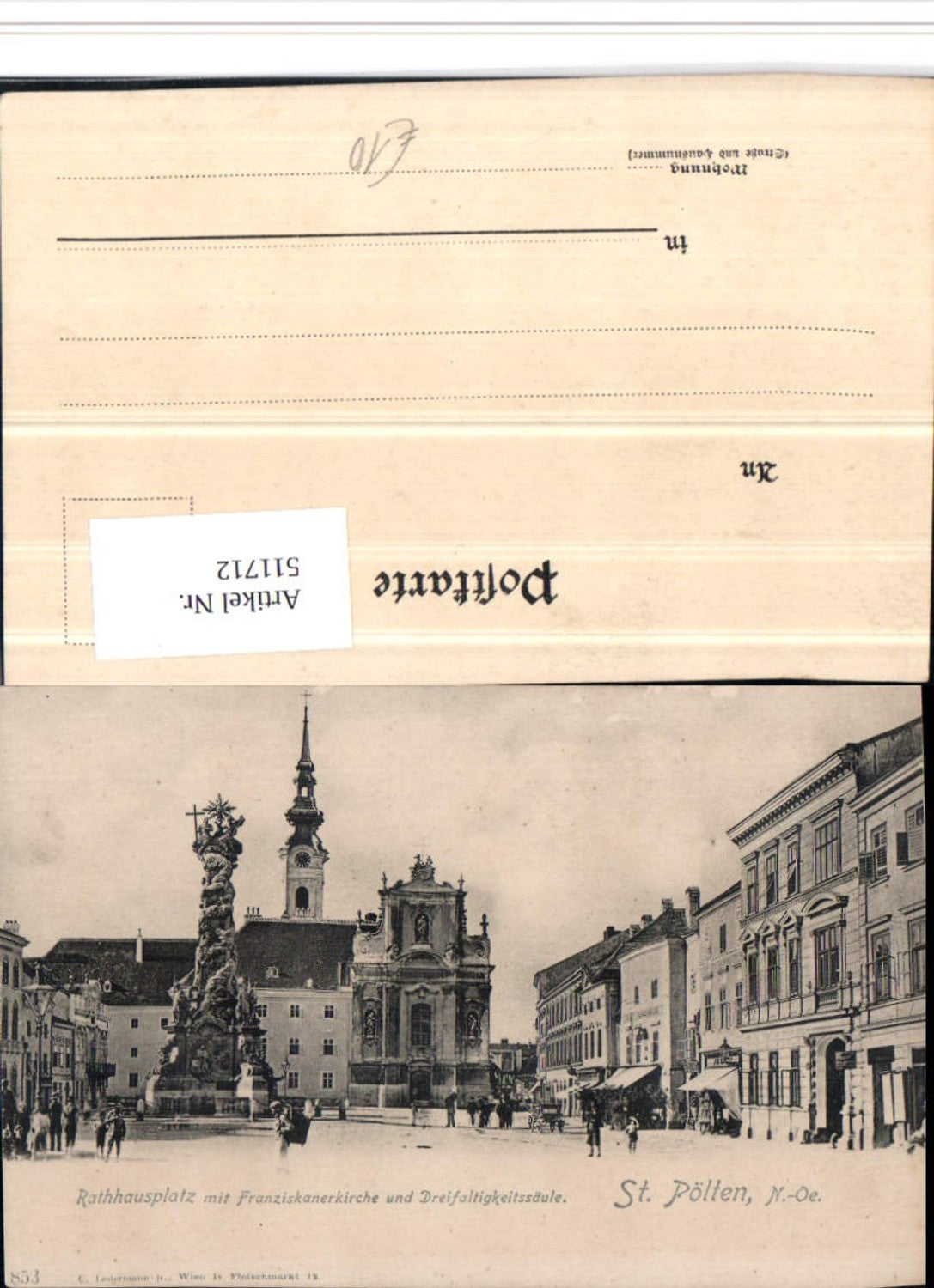 511712,St. Pölten Rathausplatz m. Franziskanerkirche u. Dreifaltigkeitssäule