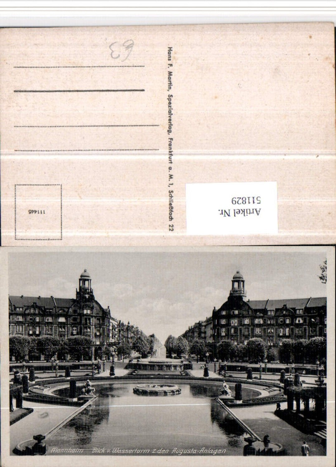 511829,Mannheim Blick v. Wasserturm zu den Augusta-Anlagen