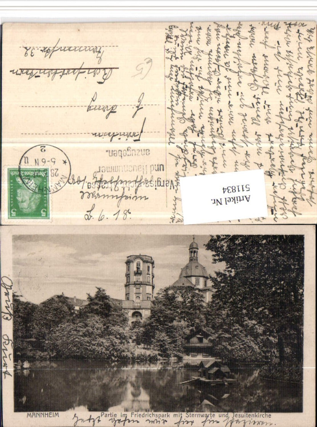 511834,Mannheim Partie im Friedrichspark m. Sternwarte u. Jesuitenkirche