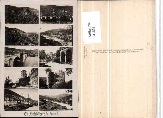 511851, Heidelberg Total Castle Bridge Steamer Multiview Postcard