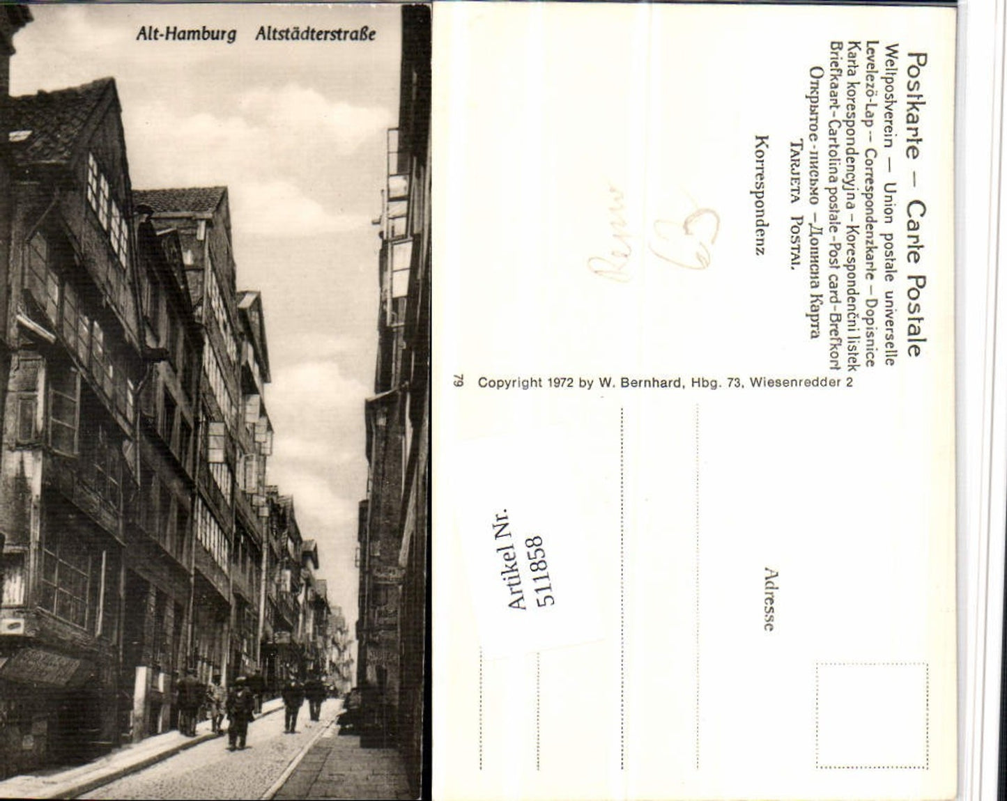 511858,Repro Alt-Hamburg Altstädterstraße Straßenansicht