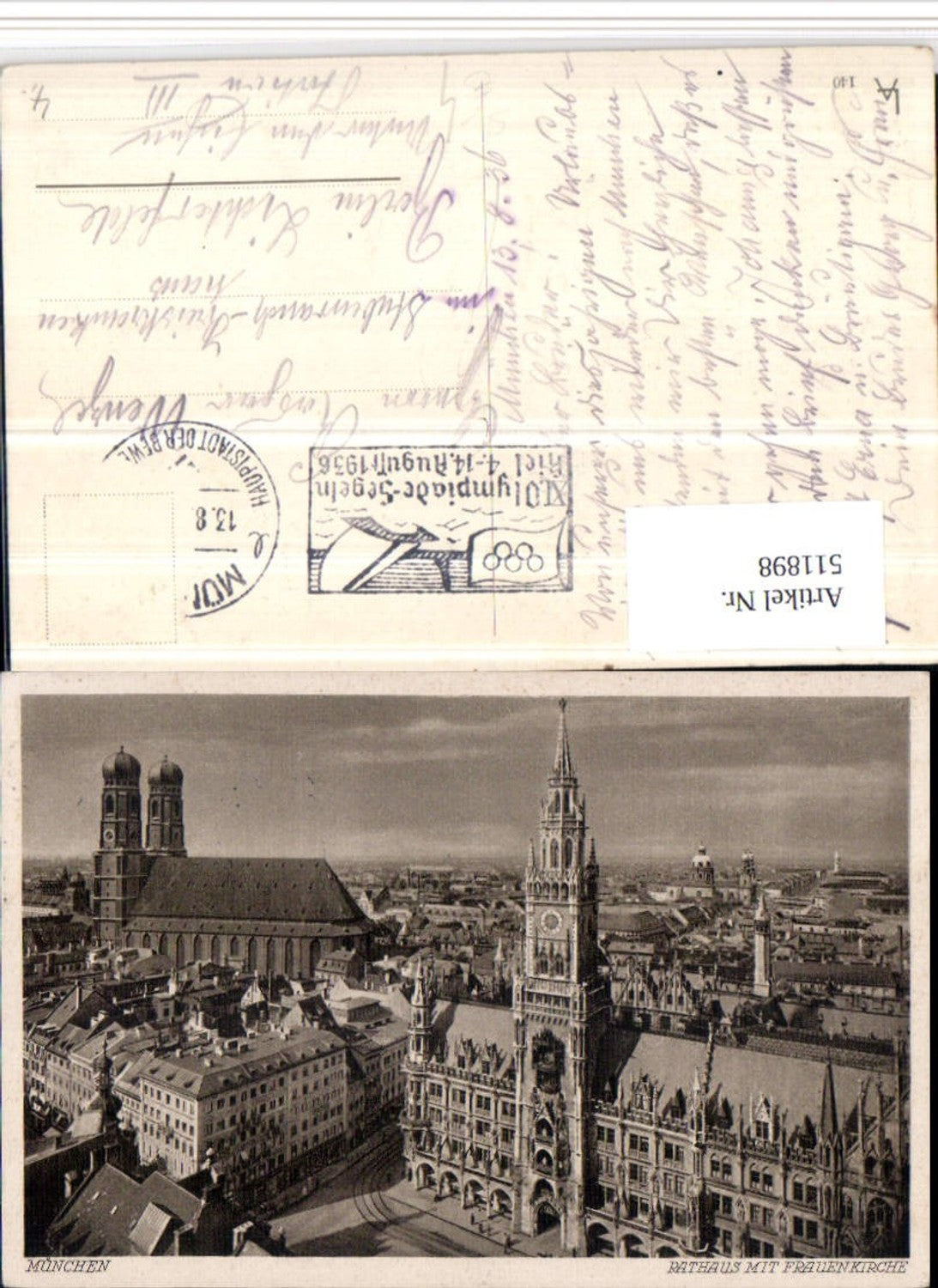 511898,München Teilansicht Rathaus m. Frauenkirche Kirche Olympiade Segeln 1936