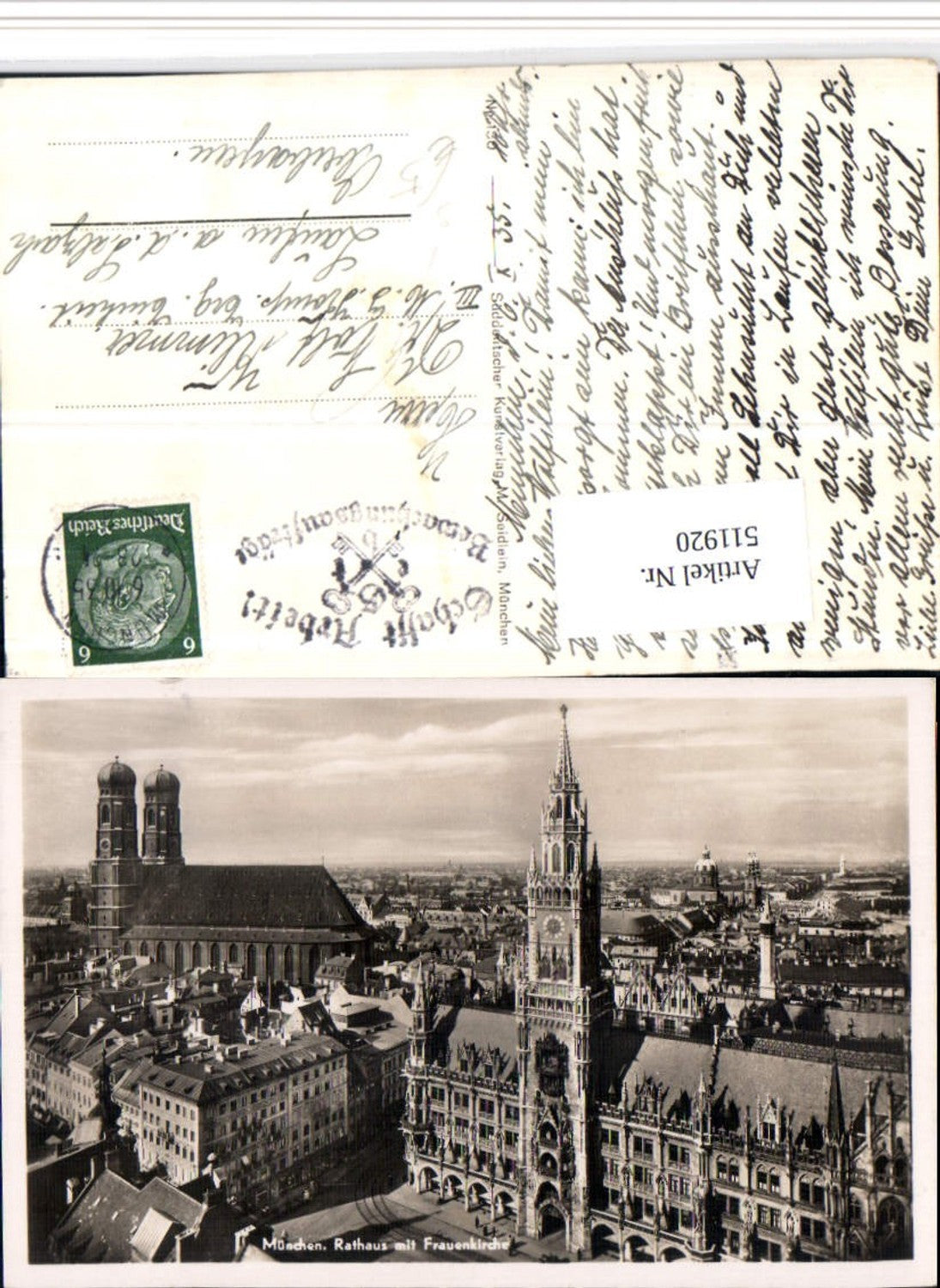 511920,München Rathaus m. Frauenkirche Kirche Bewachungsaufträge Stempel