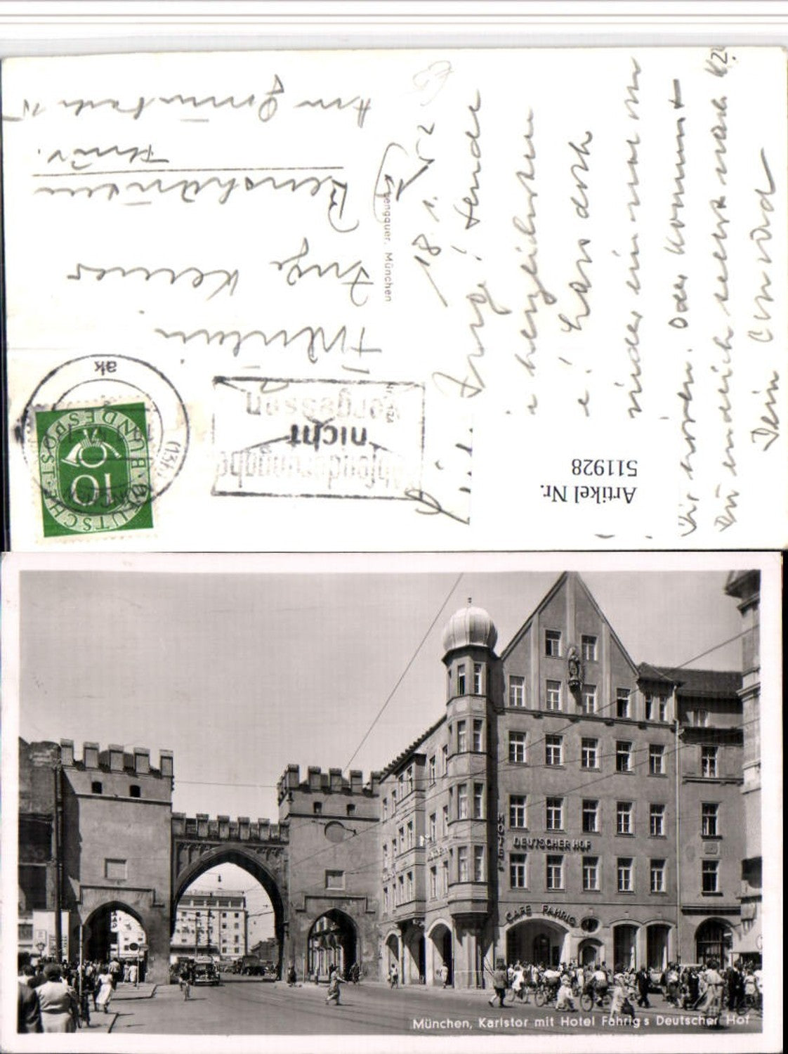 511928,München Karlstor Tor m. Hotel Fahrigs Deutscher Hof Erker