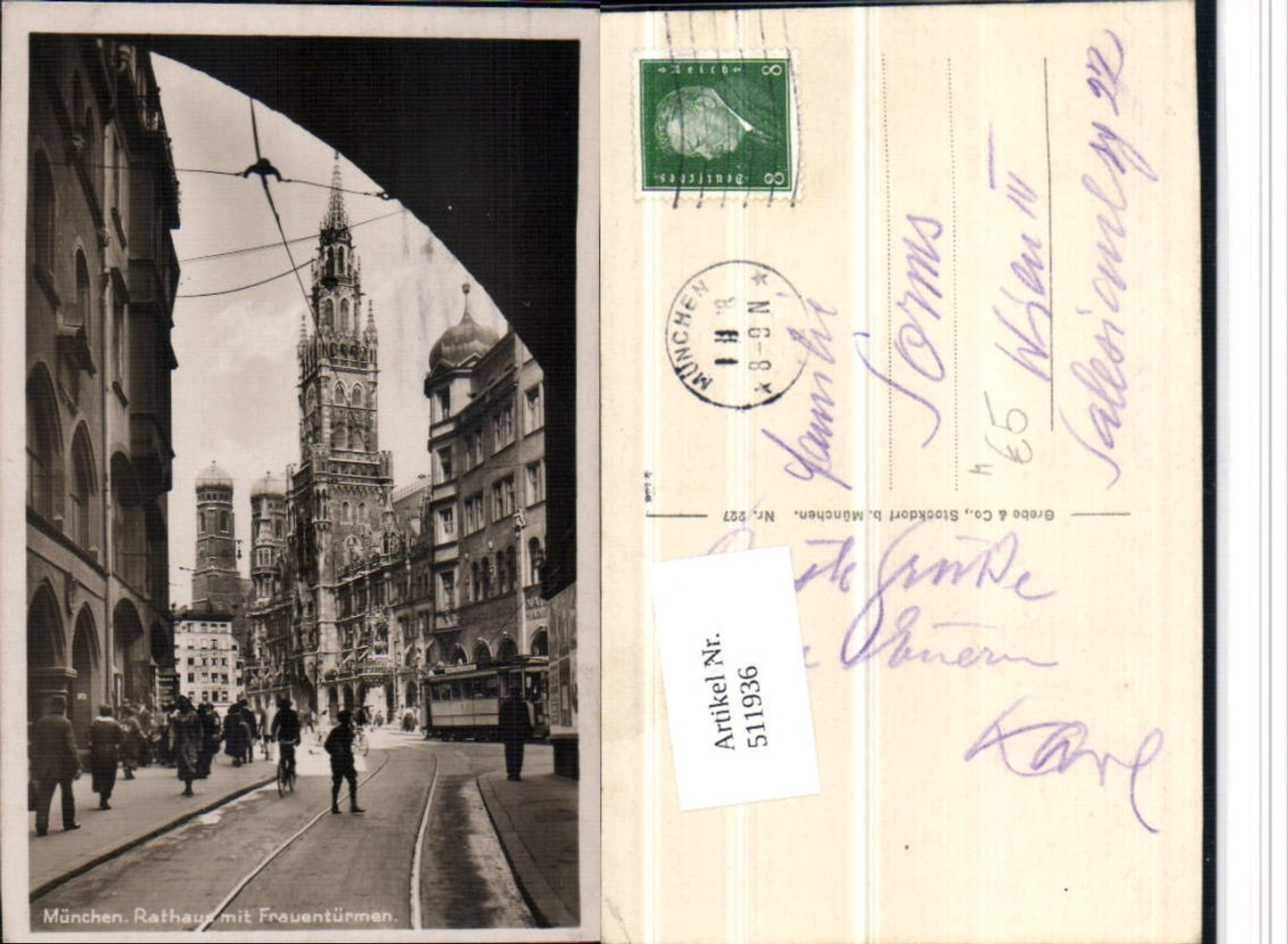 511936,München Rathaus m. Frauentürmen Straßenansicht Straßenbahn