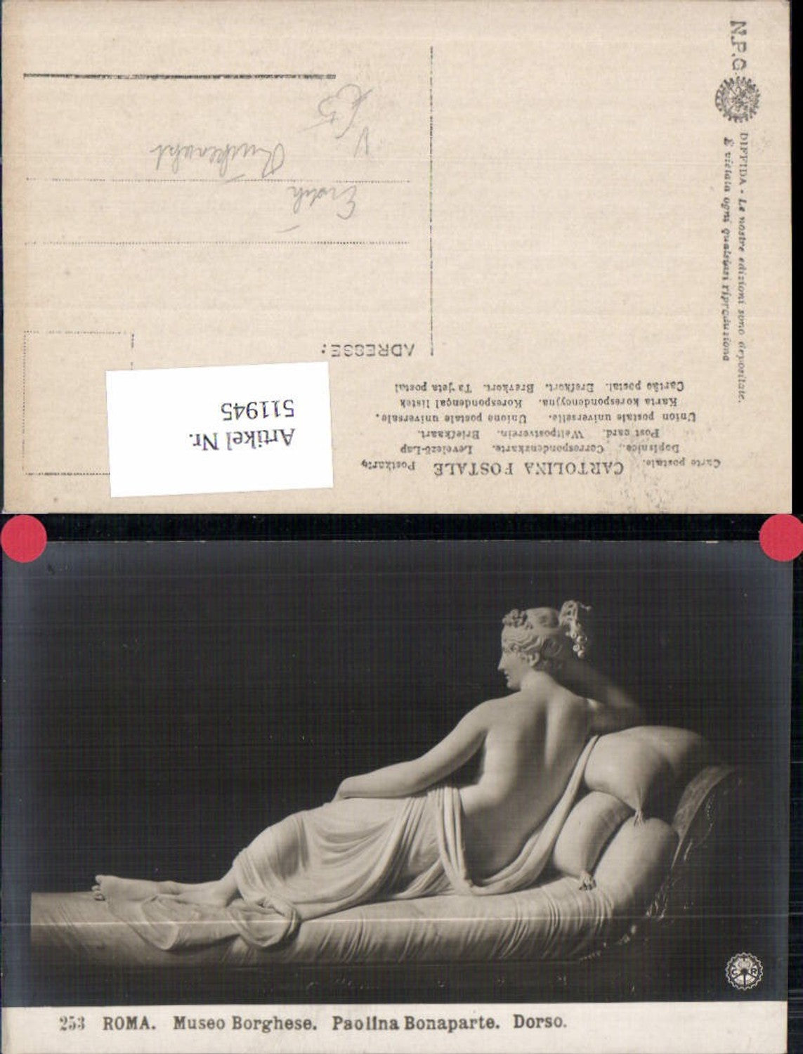 511945, Sculpture Figure Paolina Bonaparte Dorso Back Nude Erotic pub NPG 253