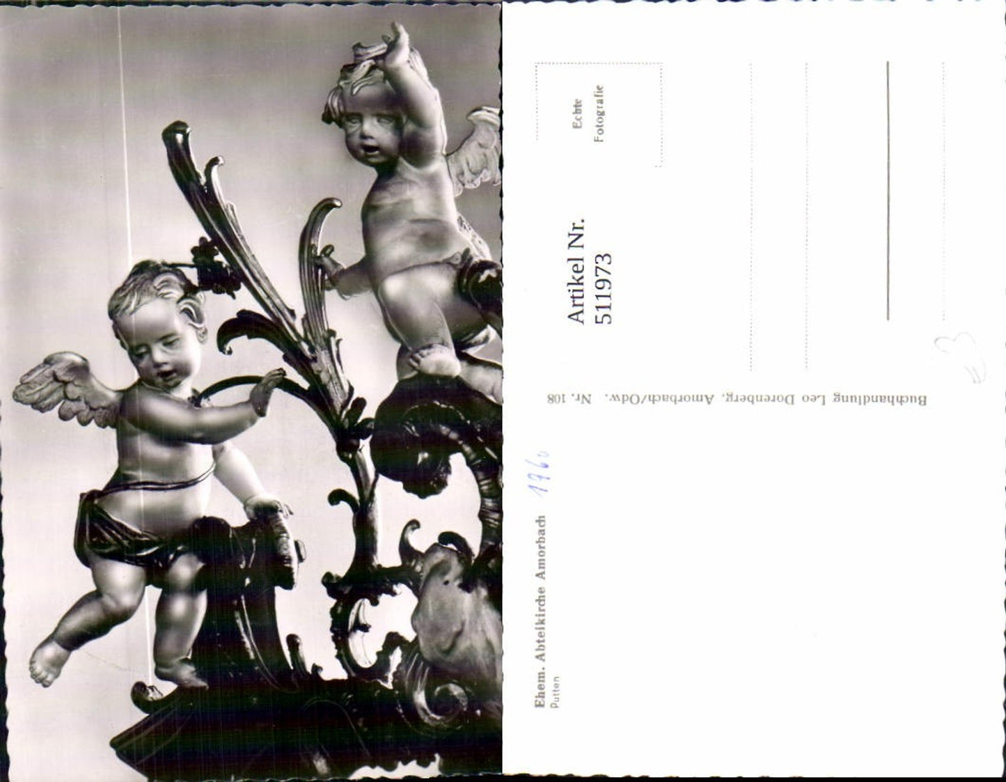 511973,Foto Ak Skulptur Figur Amorbach Abteikirche Putten