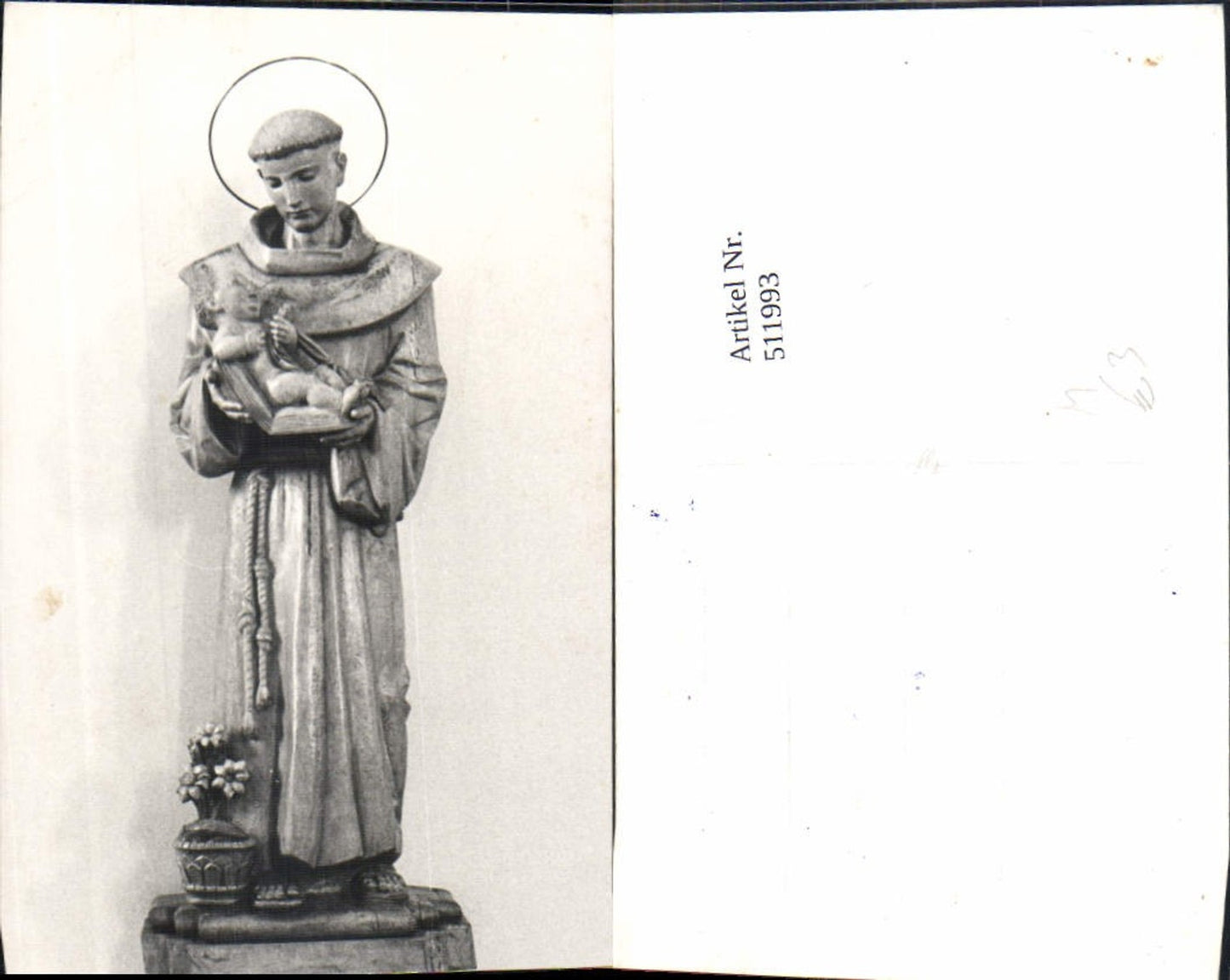 511993,Foto Ak Skulptur Figur Statue Heiligenfigur m. Jesuskind Heiligenschein