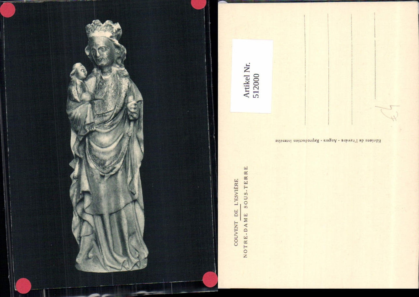 512000,Skulptur Figur Statue Couvent de l Esviere Notre Dame Sous-Terre Heilige