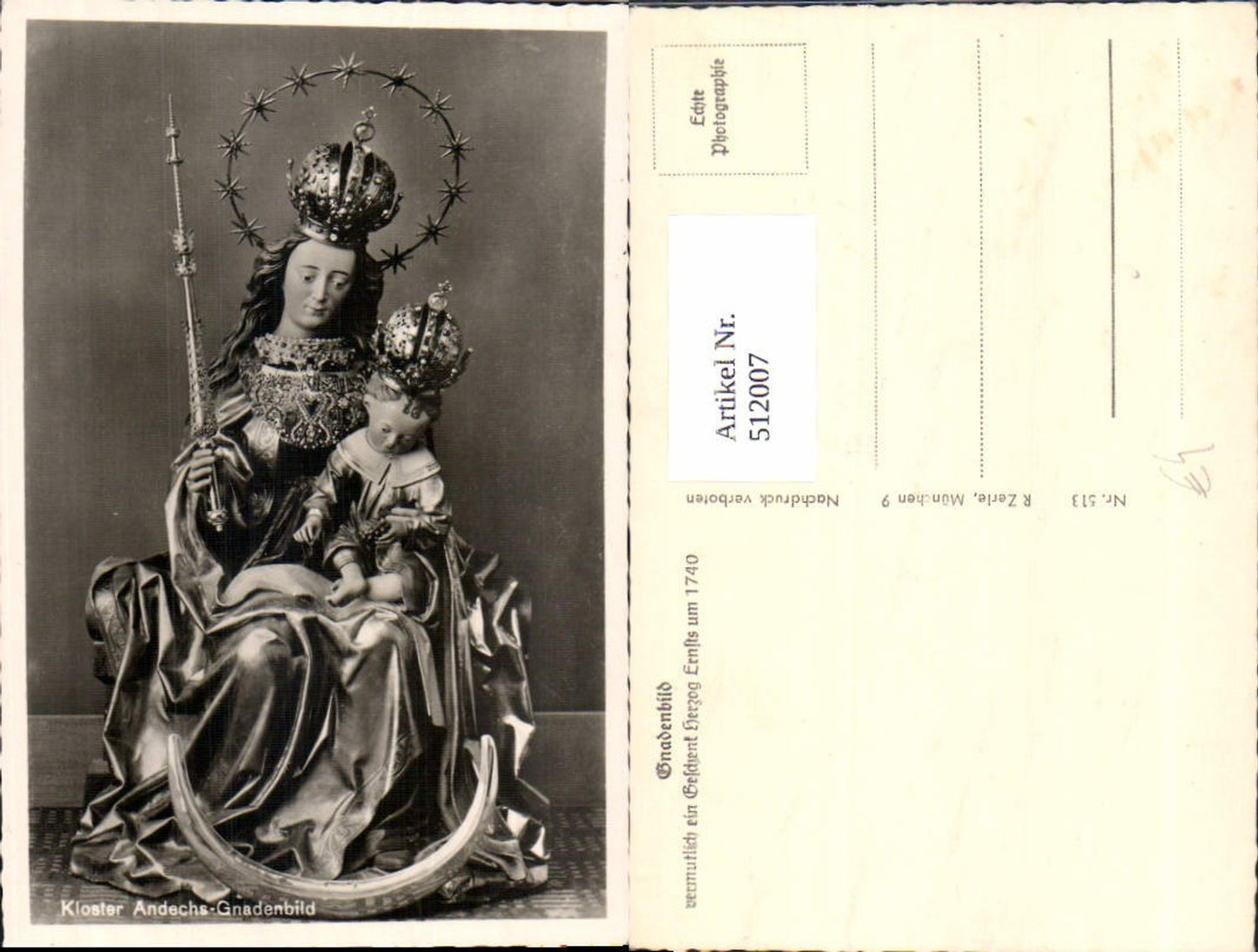 512007,Foto Ak Skulptur Figur Gnadenbild Herzog Ernst um 1740 Kloster Andechs