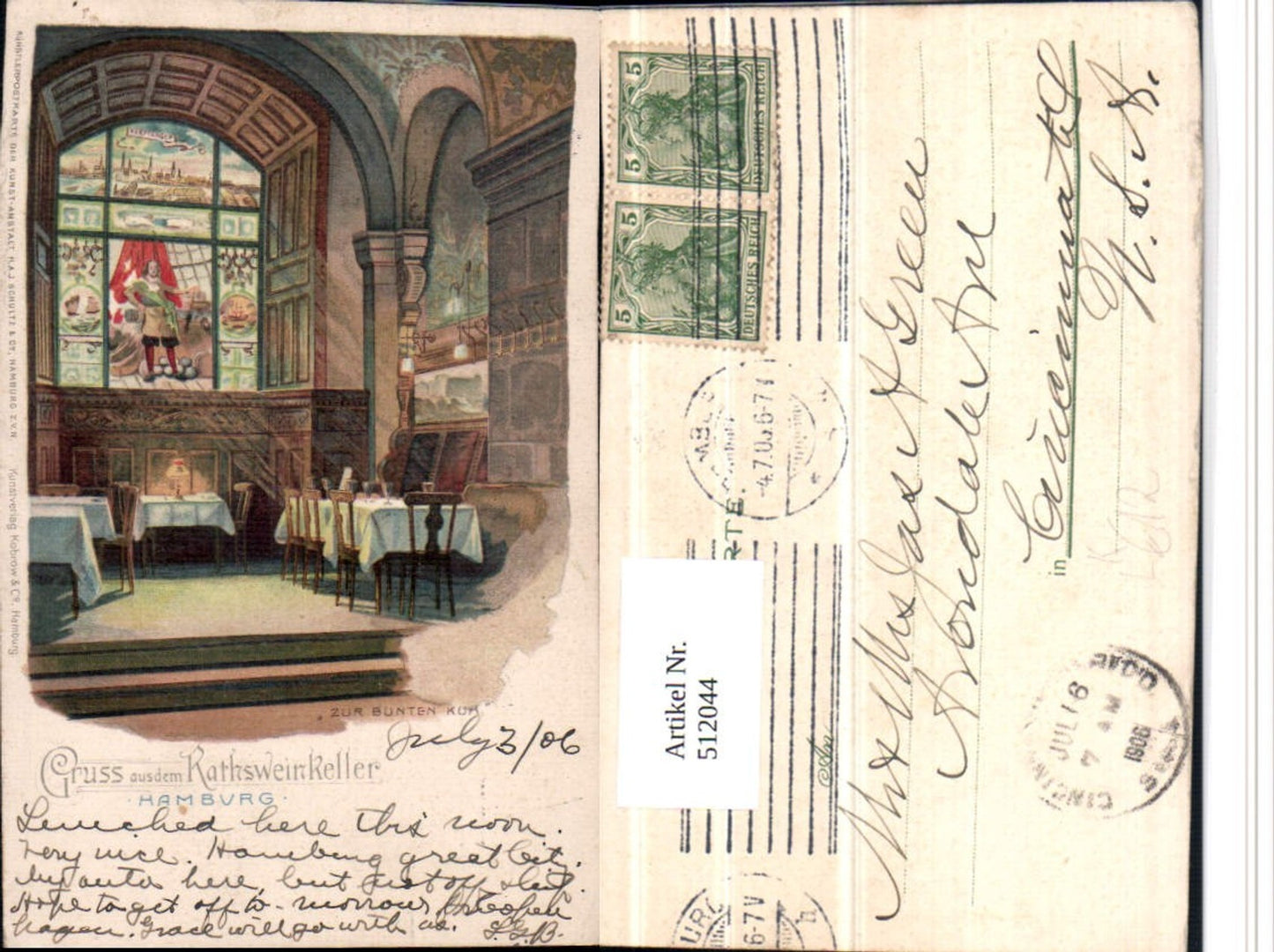 512044,Künstler Litho Hamburg Rathsweinekller zur bunten Kuh Innenansicht