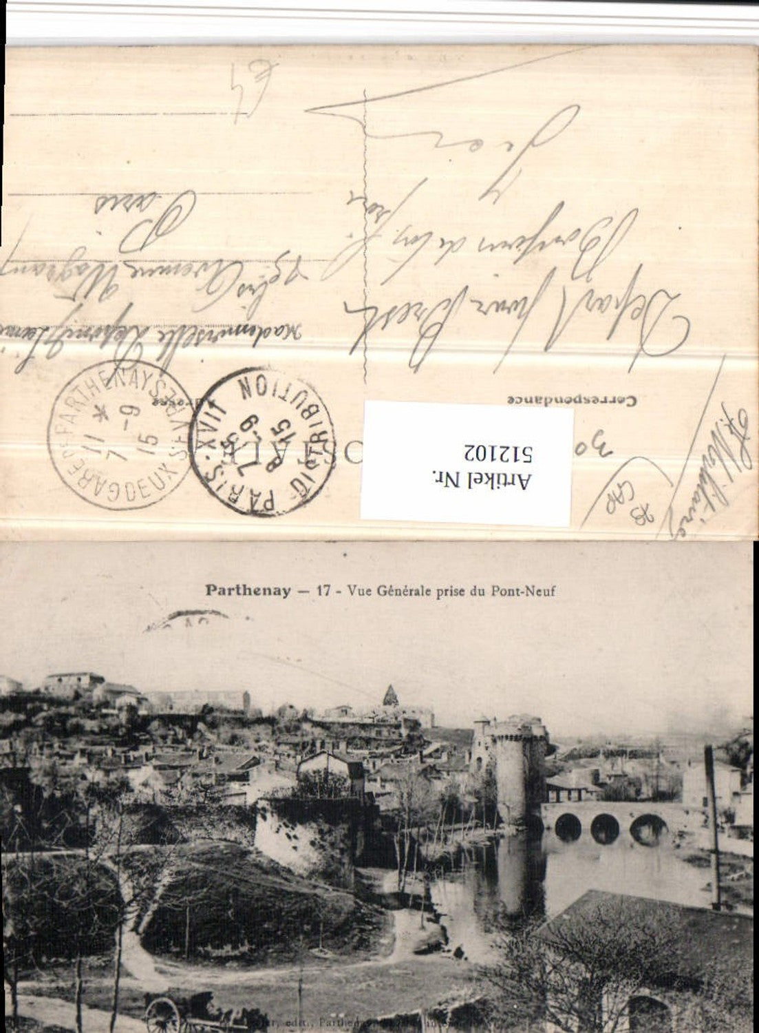 512102,Poitou-Charentes Deux-Sevres Parthenay Vue Generale du Pont-Neuf Totale