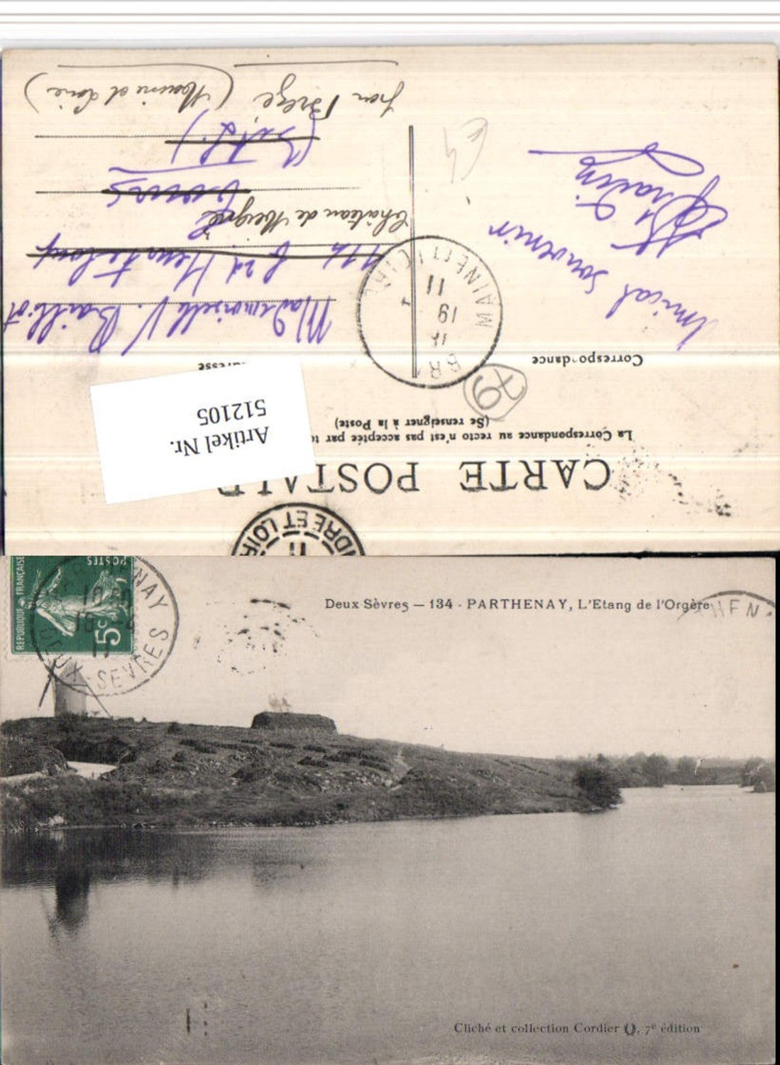 512105,Poitou-Charentes Deux-Sevres Parthenay L'Etang de l'Orgere Windmühle