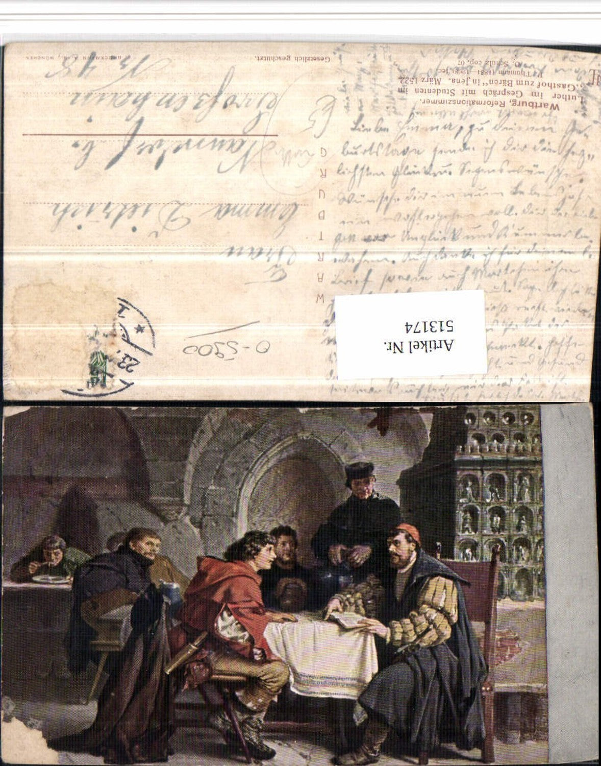 513174,Künstler AK P. Thumann Luther Gespräch Studenten Jena Gasthof zum Bären