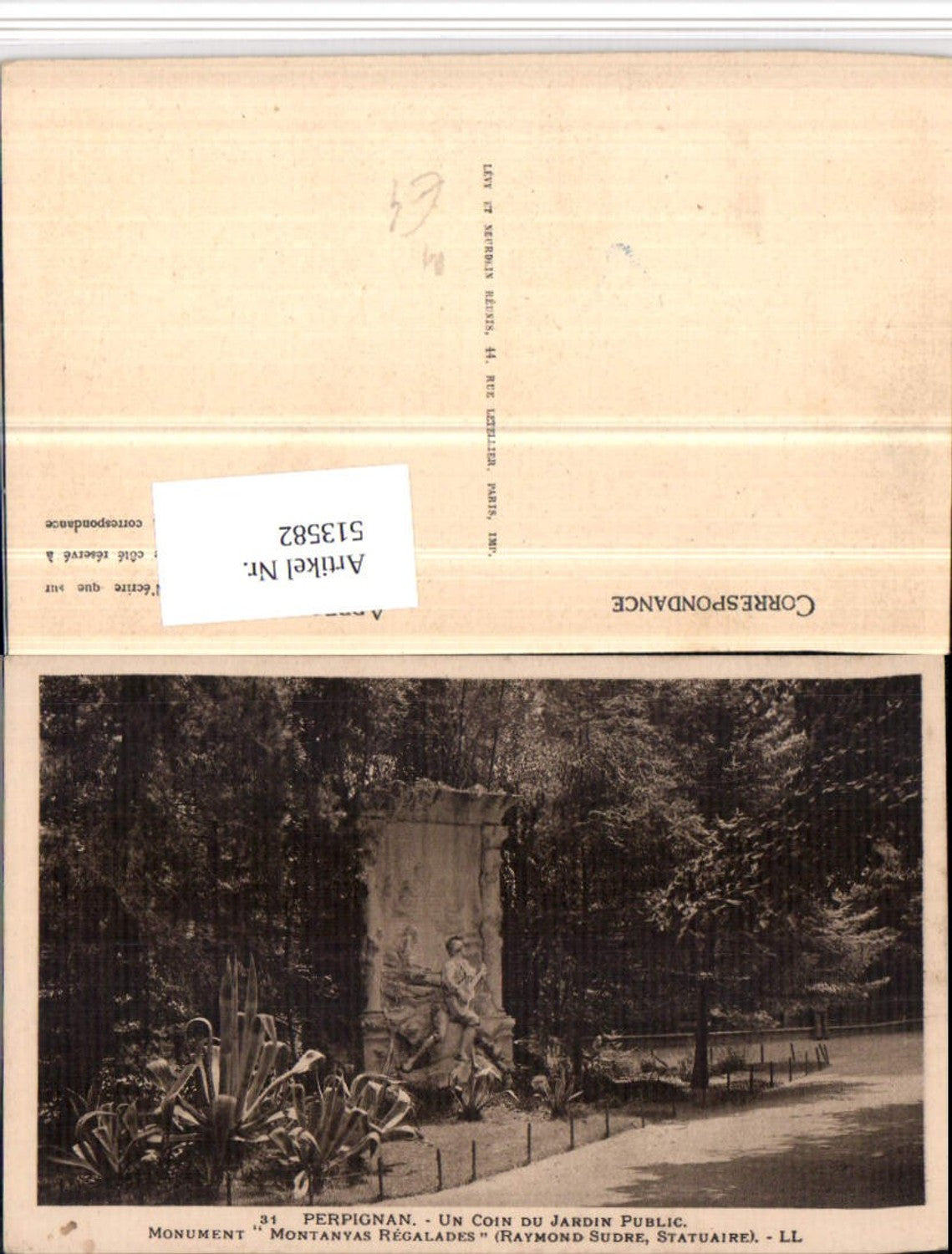 513582,Perpignan Jardin Public Monument Montanyas Regalades Statue