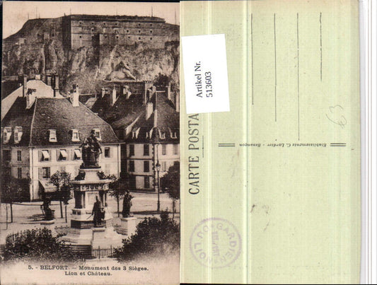 513603,Belfort Monument des 3 Sieges Lion et Chateau Statue