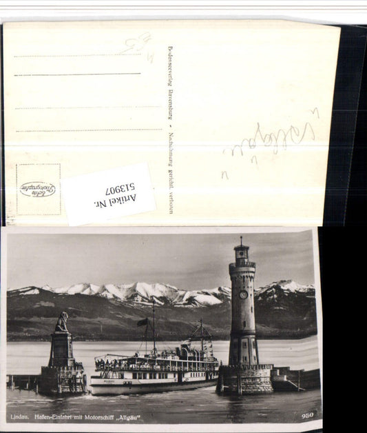 513907,Lindau im Bodensee Hafen-Einfahrt Motorschiff Allgäu Leuchtturm