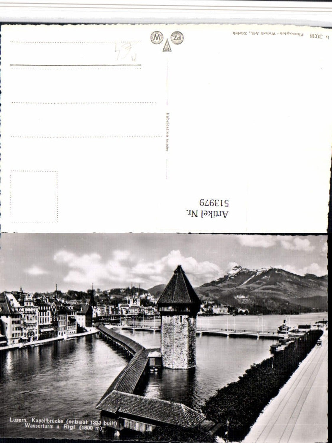 513979,Luzern Kapellbrücke Brücke Wasserturm m. Rigi