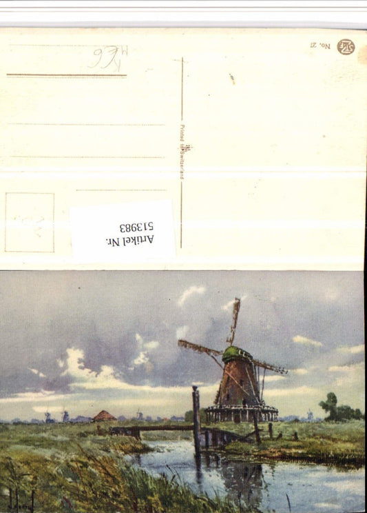 513983,Künstler AK Landschaft Windmühle Mühle