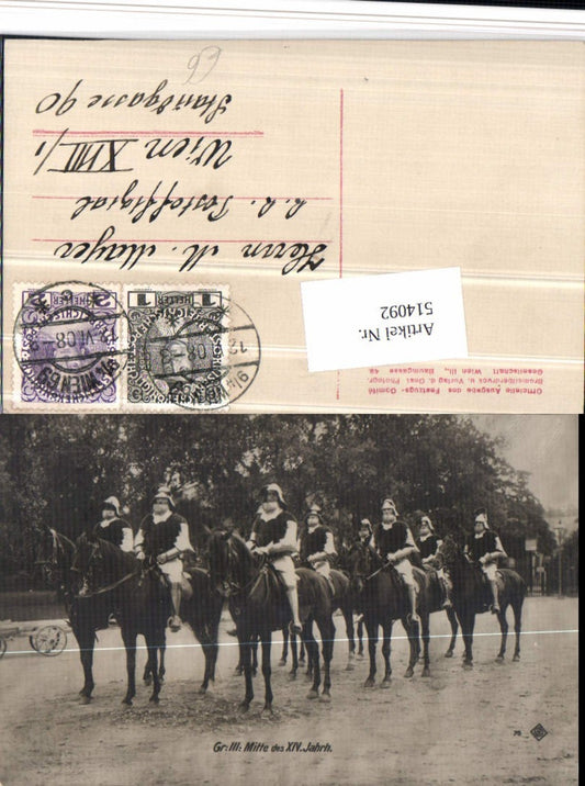 514092,Wien 1908 Mitte des XIV Jahrhundert Ritter Pferde Monarchie