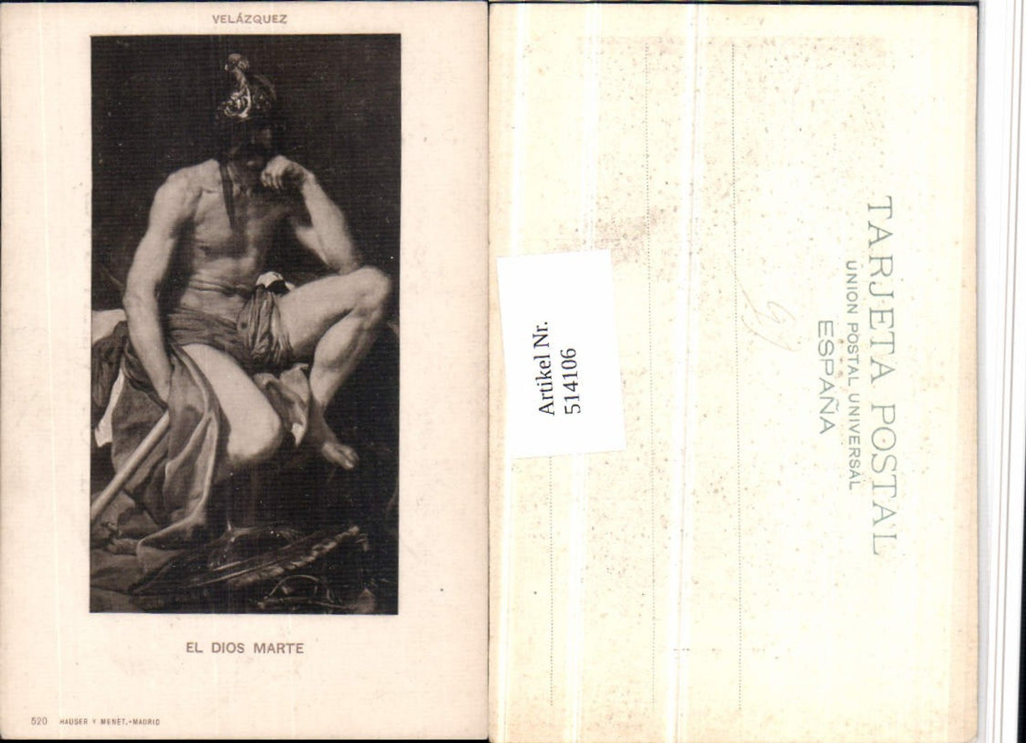 514106,Künstler AK Velazquez El Dios Marte Mars Resting