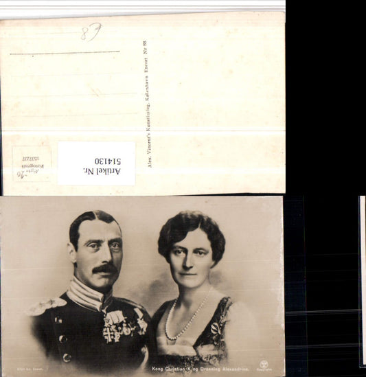 514130,Kong Christian X og Dronning Alexandrine König von Dänemark Adel Monarchie