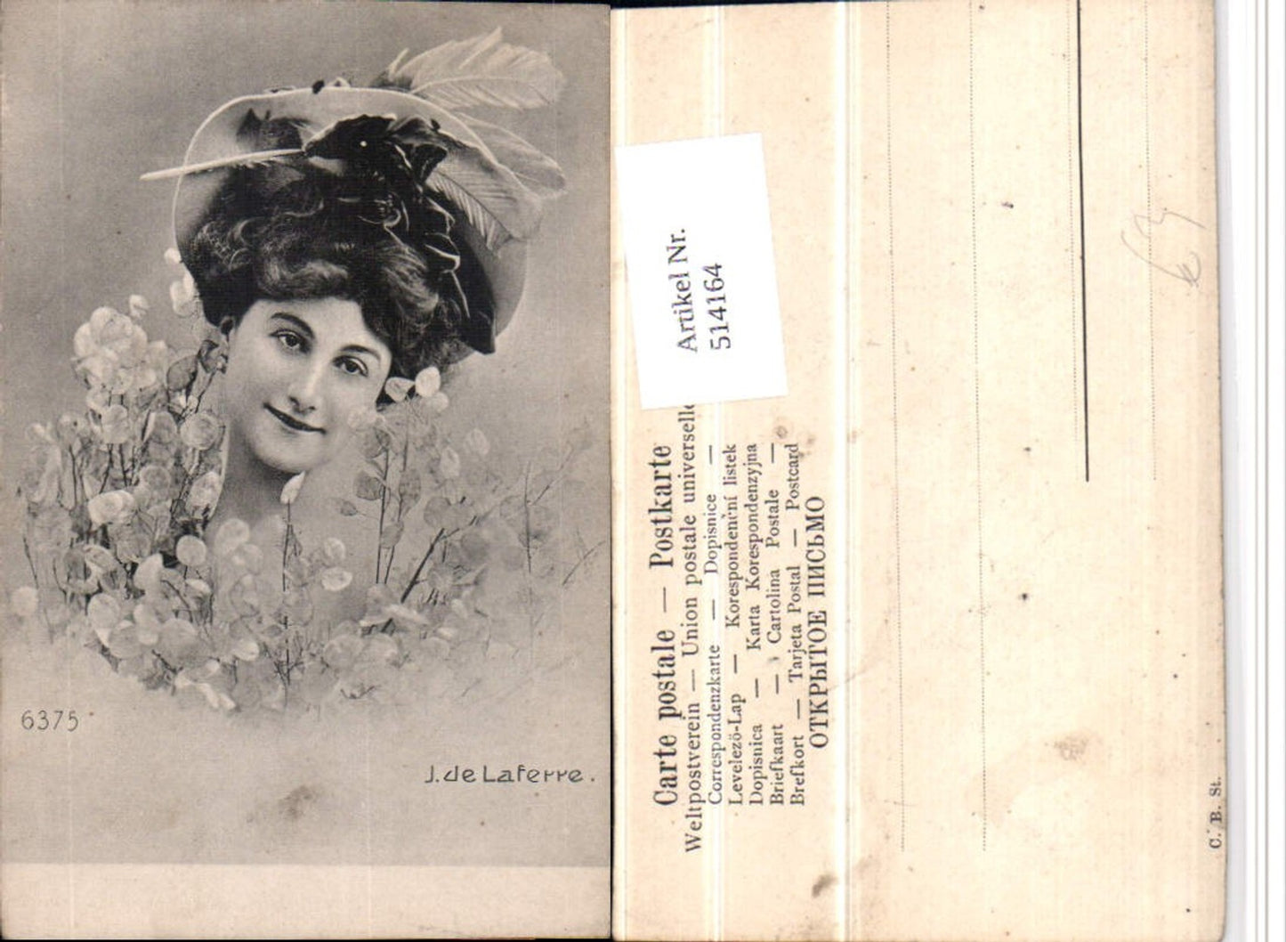 514164,Künstler AK Schauspielerin Irma de Laferre Frau Hut Hutmode Portrait