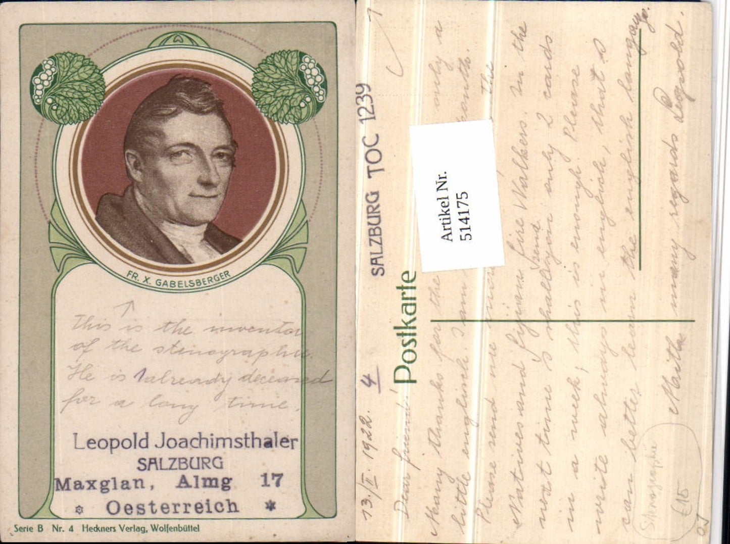 514175,Künstler AK Erfinder Stenographie Franz Xaver Gabelsberger Portrait