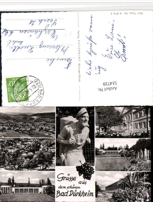 514720,Bad Dürkheim Totale Kurhaus Statue Mehrbildkarte