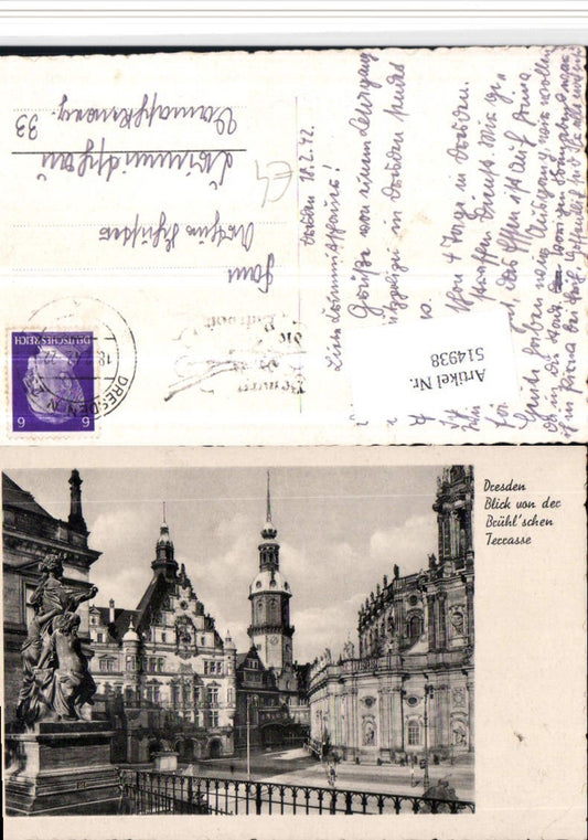 514938,Dresden Blick von d. Brühl'schen Terrasse Statue Turm