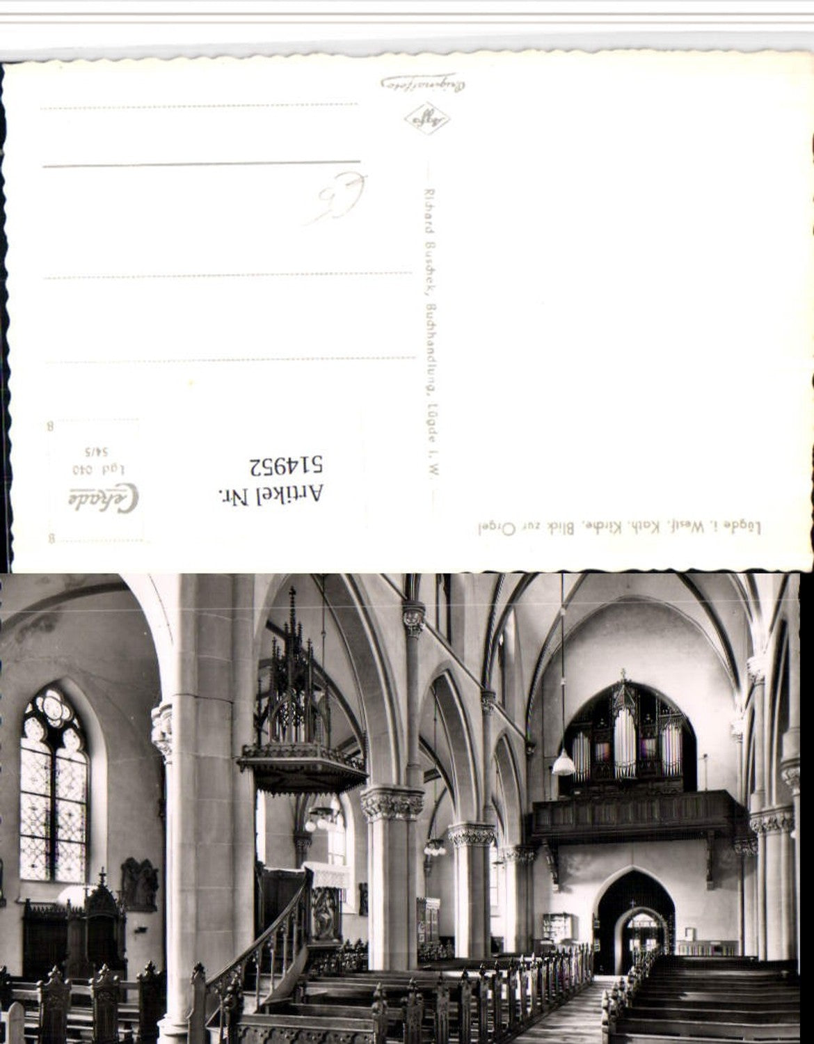 514952,Lügde in Westfalen Katholische Kirche Innenansicht Orgel