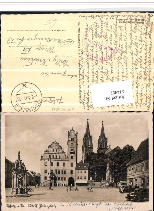 514992,Oschatz in Sachsen Hauptplatz Brunnen Rathaus Kirche