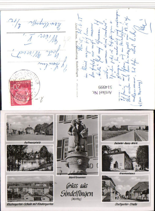 514999,Sindelfingen Rathaus Brunnen Krankenhaus Schule Mehrbildkarte