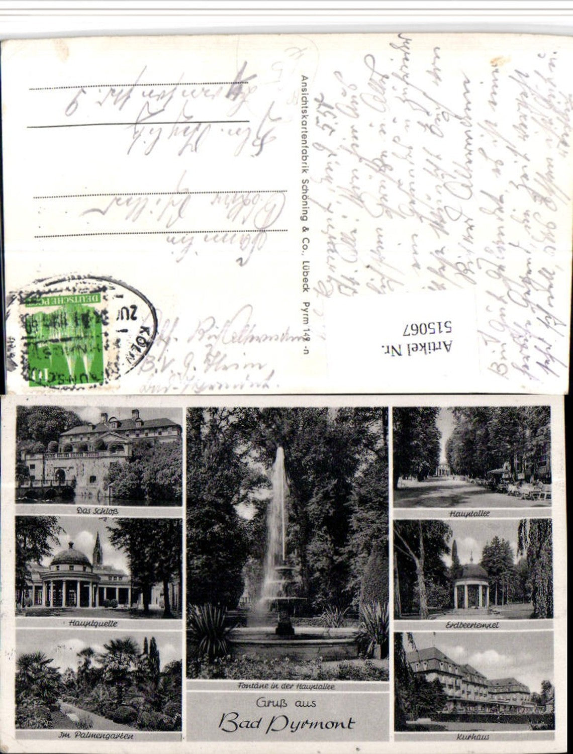 515067,Bad Pyrmont Kurhaus Schloss Brunnen Bahnpost Köln – Braunschweig