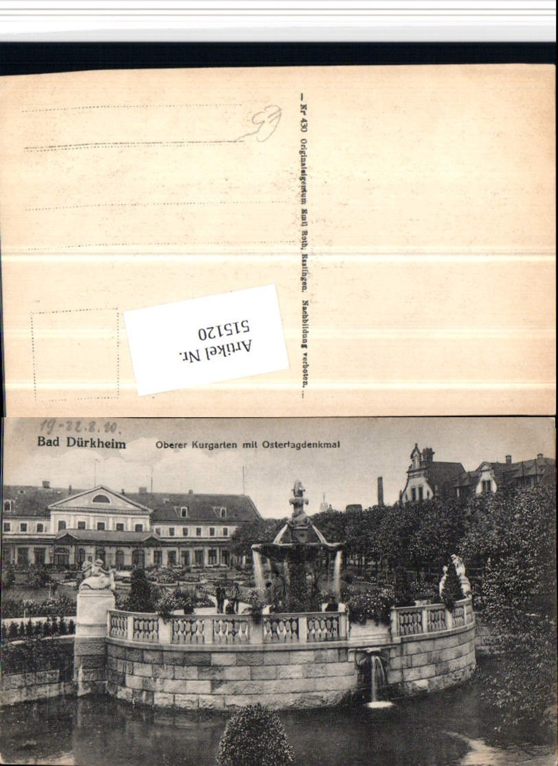 515120,Bad Dürkheim Oberer Kurgarten m. Ostertagdenkmal Brunnen