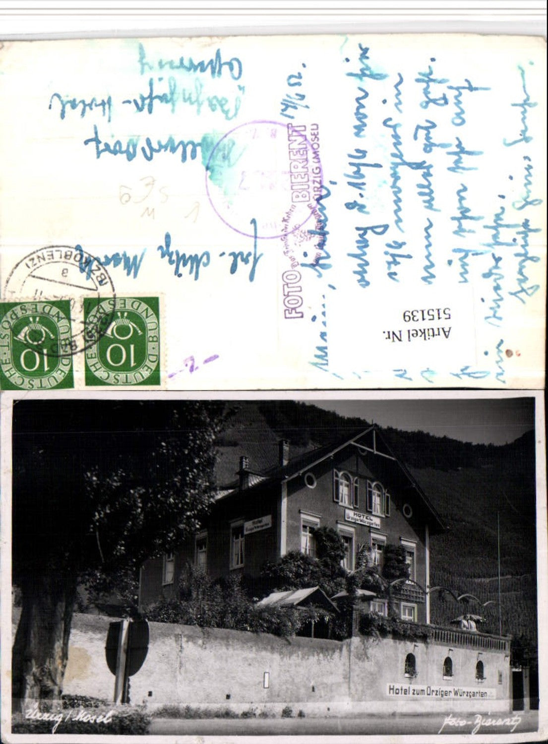 515139,Ürzig an d. Mosel Hotel zum Ürziger Würzgarten Stempel Österr. Zensur 2437