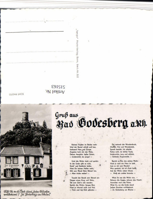515163,Liedkarte Bonn Bad Godesberg am Rhein Gasthaus zur Lindnwirtin Burg