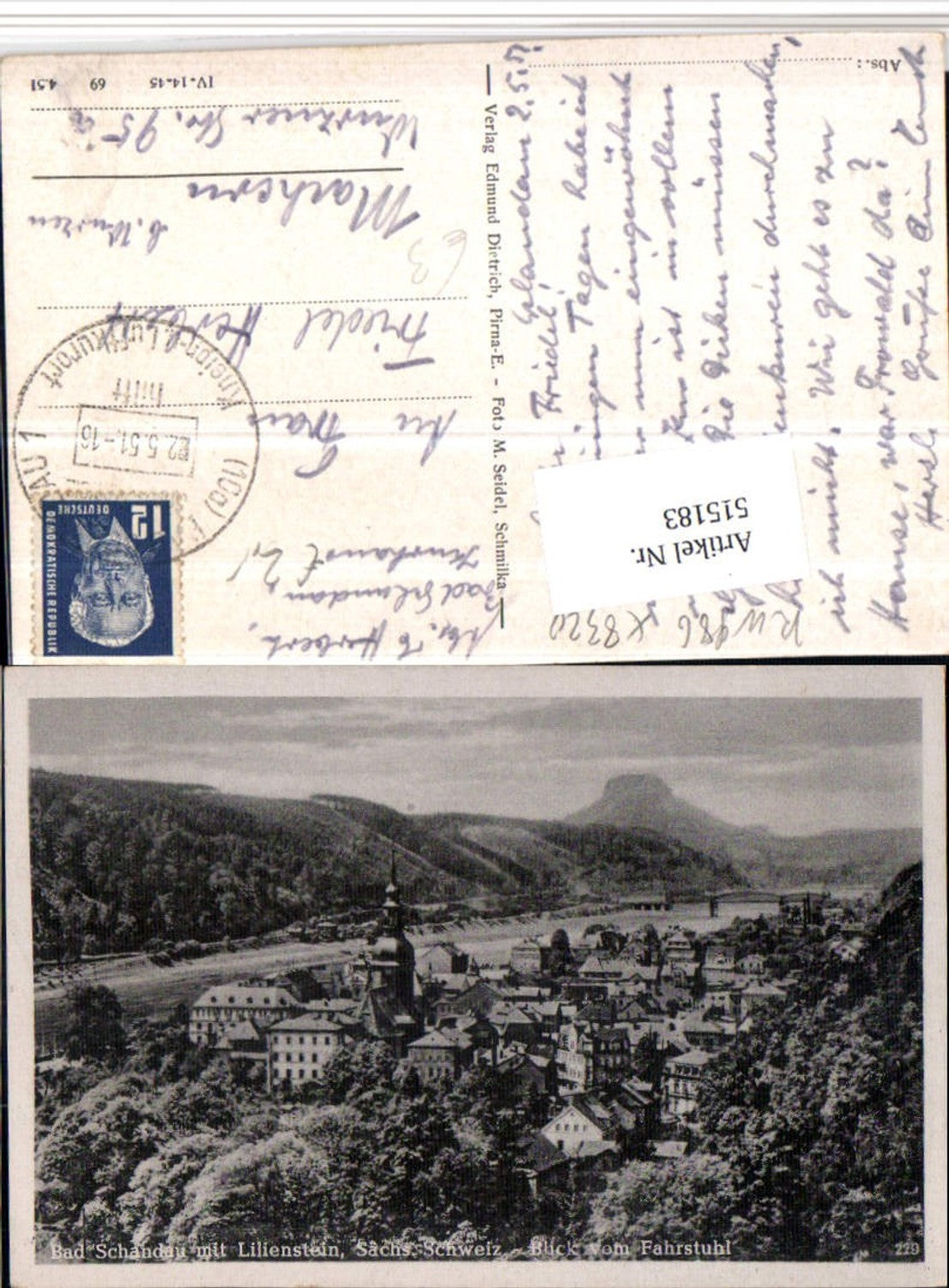 515183,Sächsische Schweiz Bad Schandau Totale m. Lilienstein vom Fahrstuhl