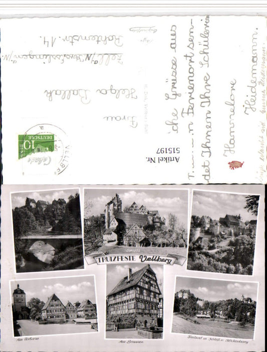 515197, Vellberg Fortress Castle Fountain Open-air swimming pool Gate tower Multi-view postcard