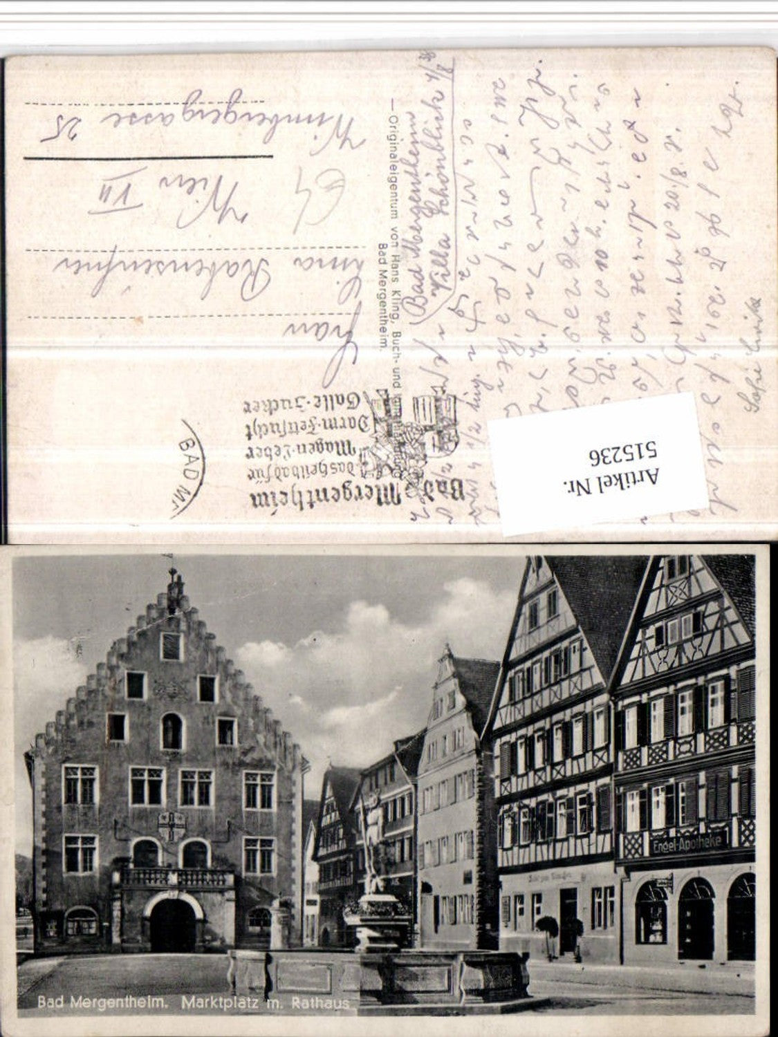515236,Bad Mergentheim Marktplatz m. Rathaus Brunnen