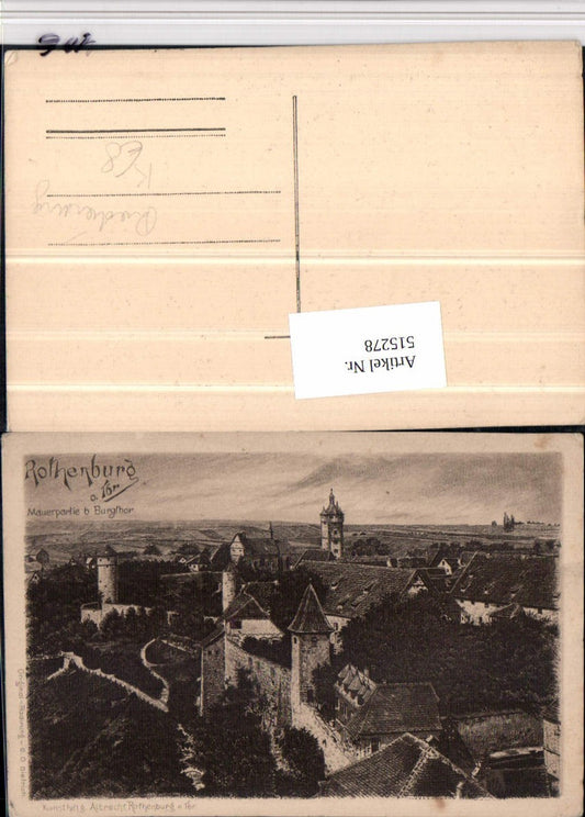 515278,Künstler AK Radierung G.O. Dietrich Rothenburg ob d. Tauber Mauerpartie