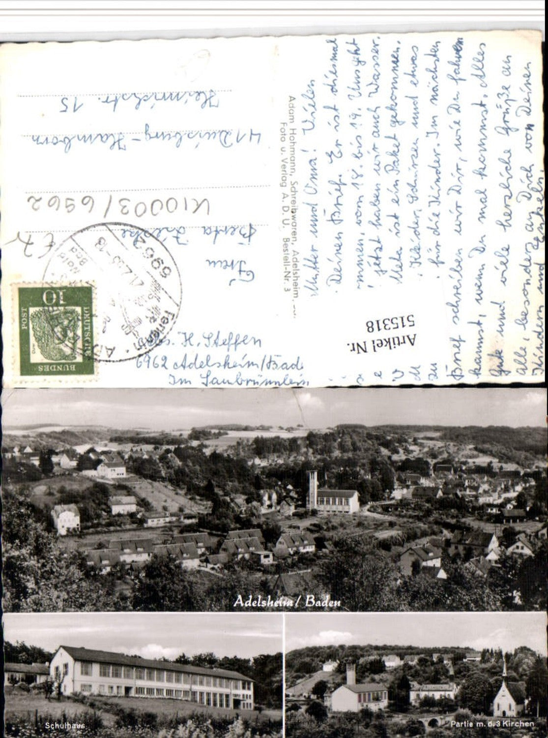 515318,Adelsheim Totale Schule 3 Kirchen Mehrbildkarte