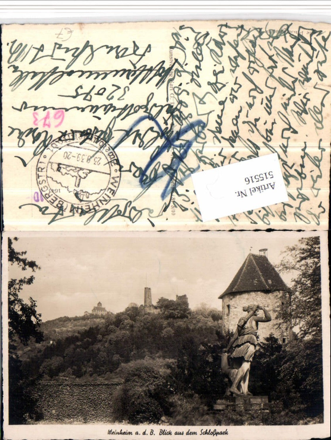 515516,Weinheim an d. Bergstraße Blick aus dem Schlosspark Statue