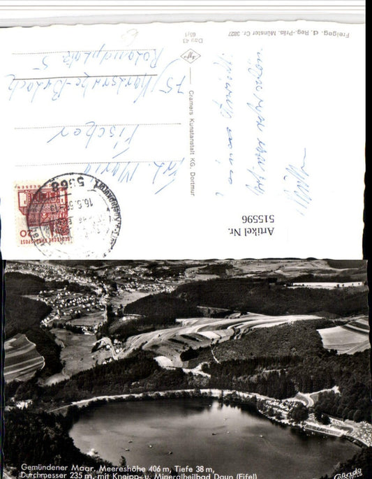 515596,Gemündener Maar m. Daun in d. Eifel Totale Fliegeraufnahme