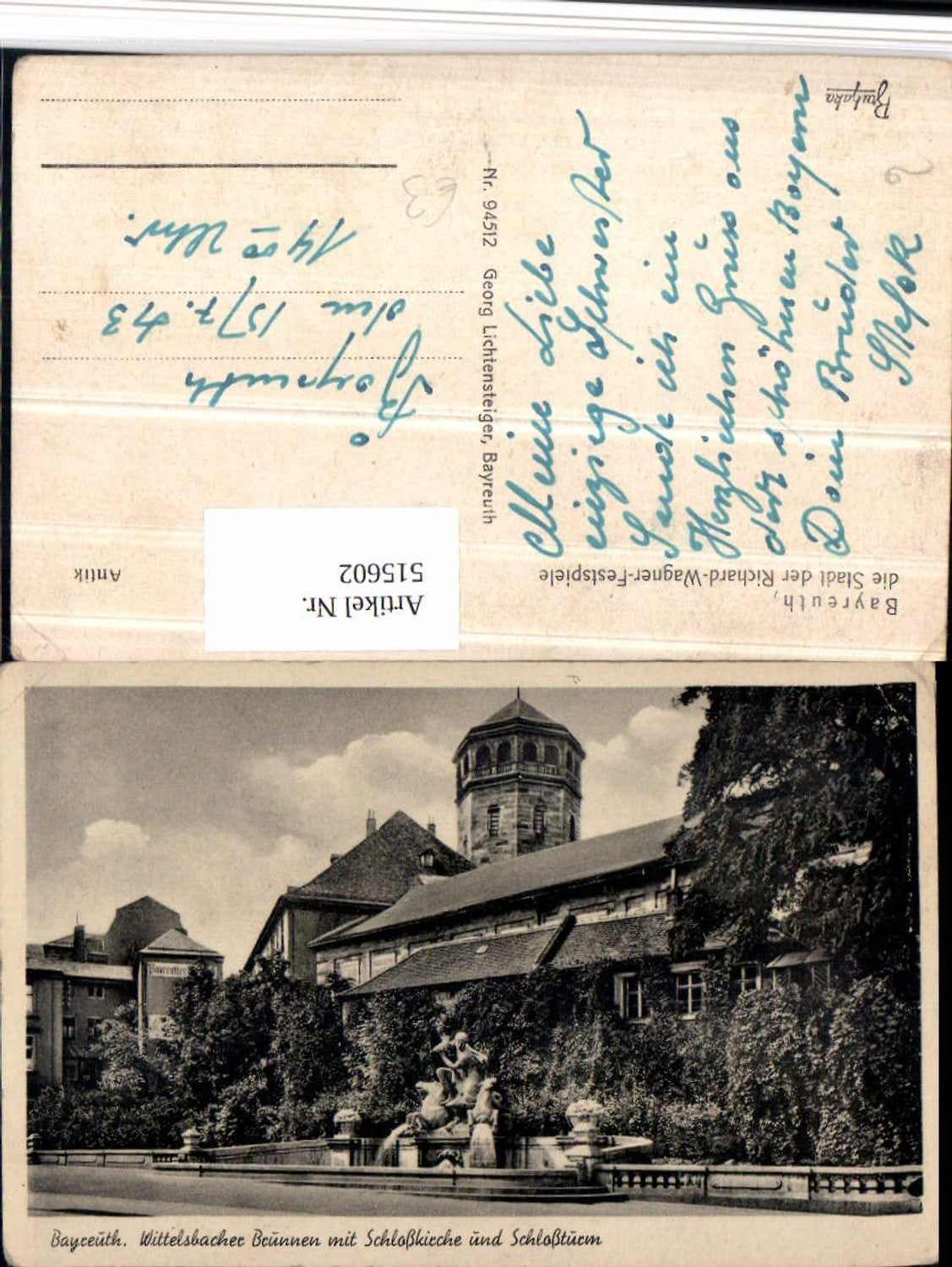 515602, Bayreuth Wittelsbacher Fountain with Castle Church and Castle Tower