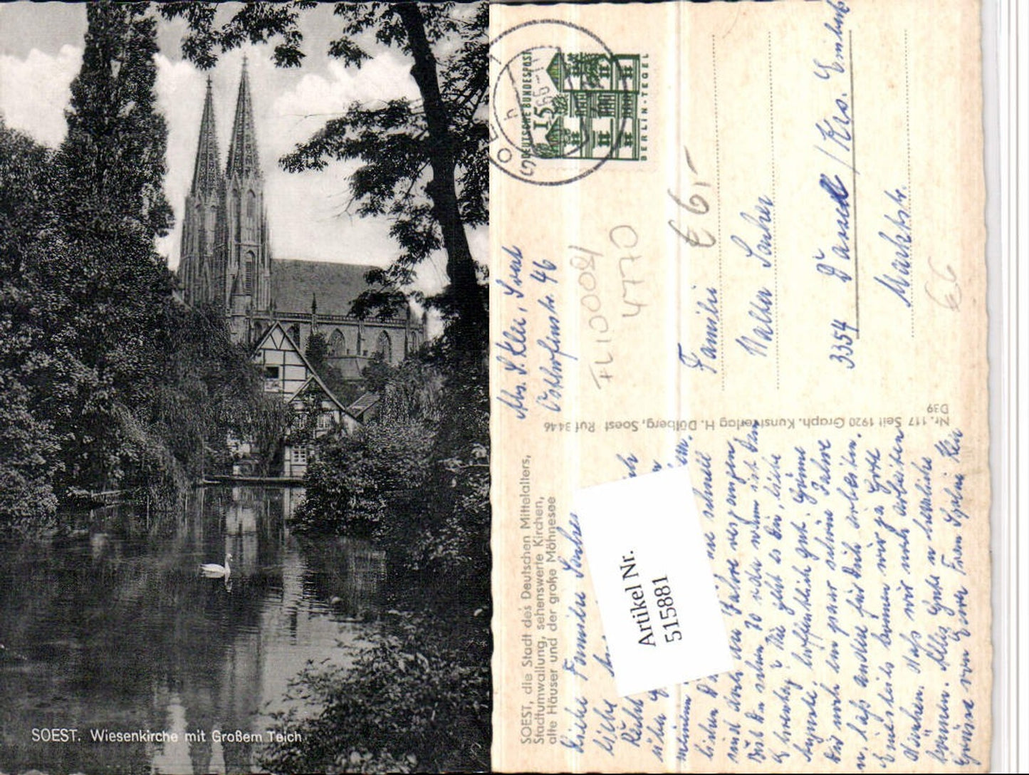 515881,Soest Wiesenkirche Kirche m. Großem Teich