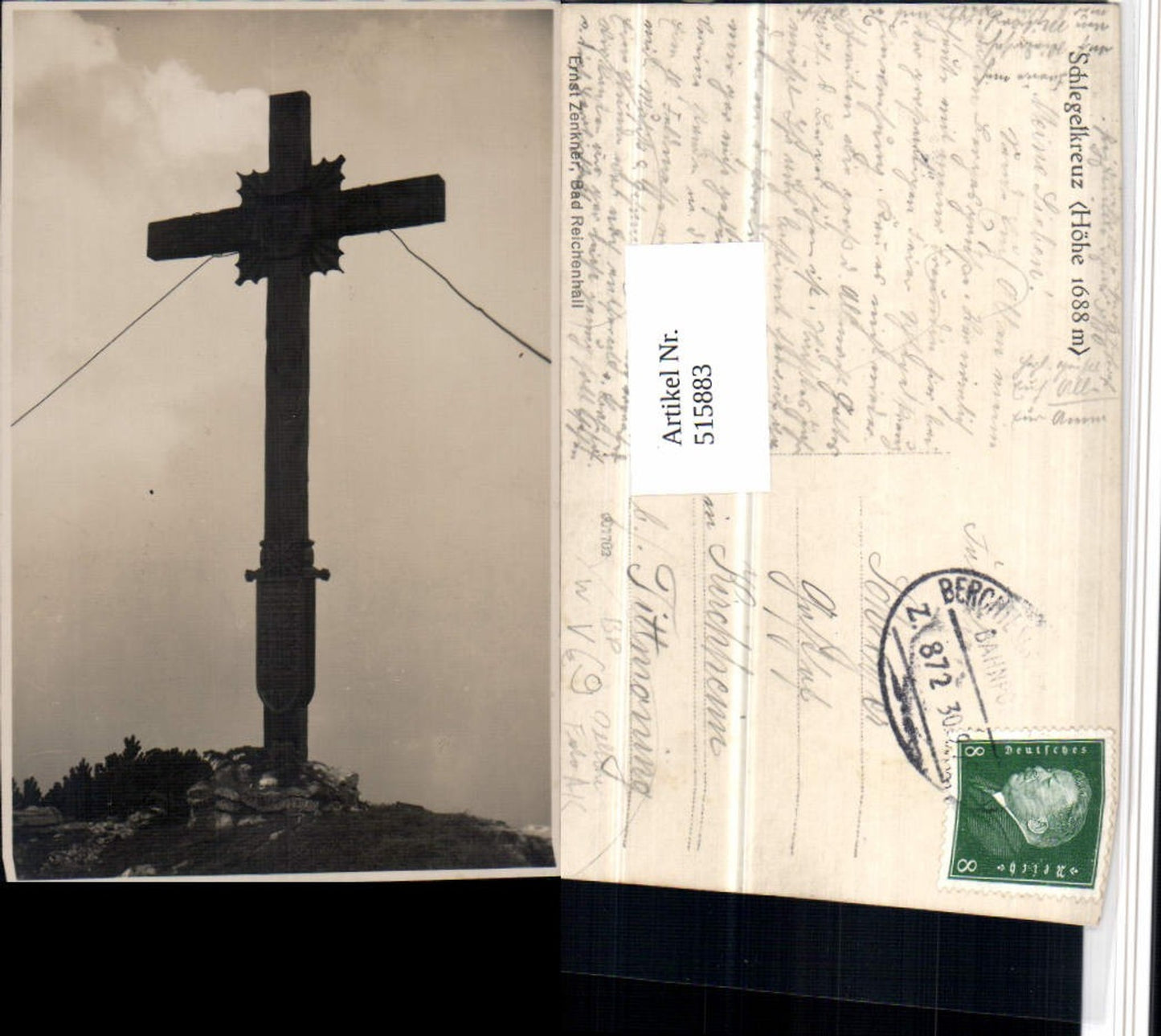 515883, Rare photo postcard of Schlegelkreuz near Bad Reichenhall, railway post office, train 872