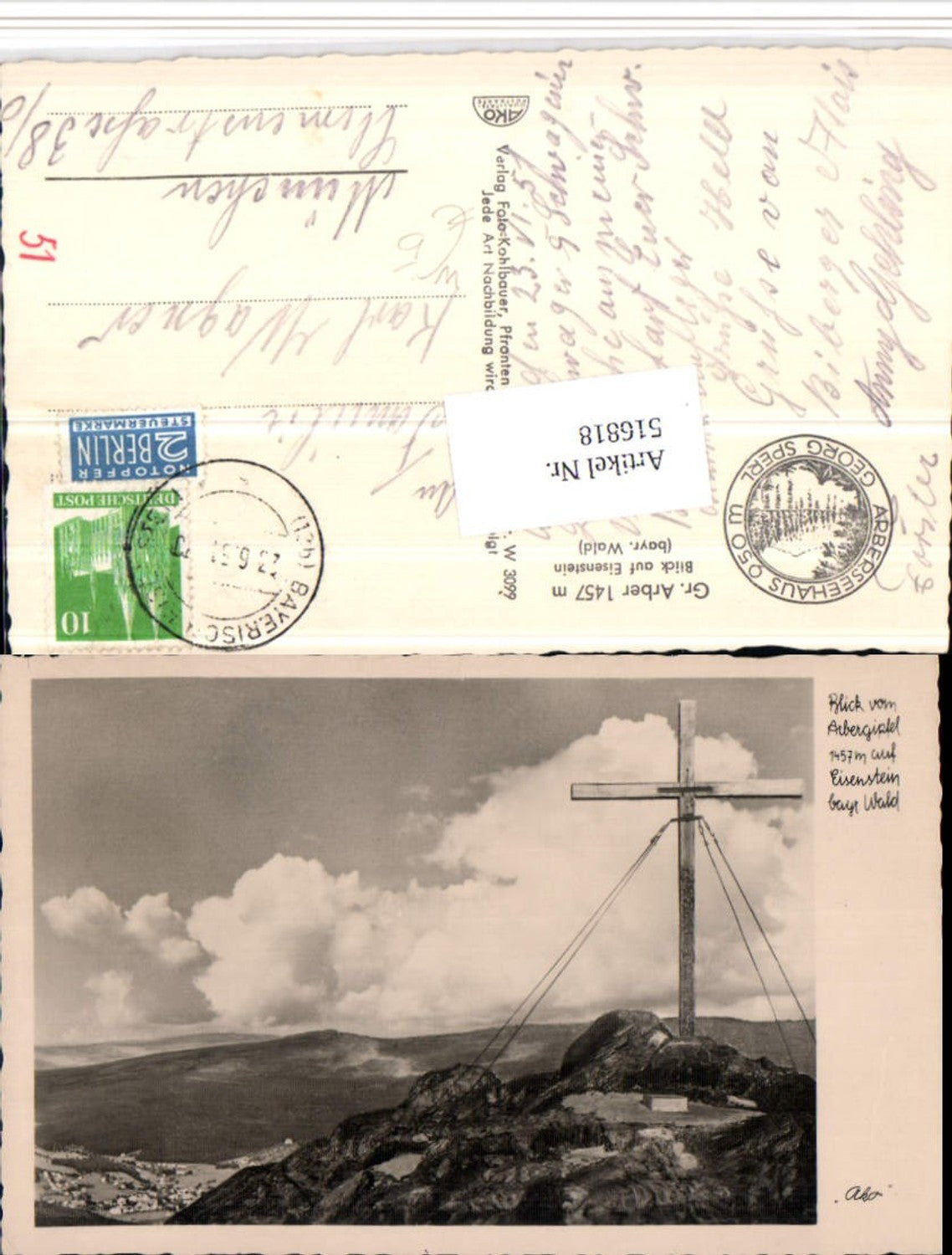516818,Großer Arber Gipfelkreuz Blick auf Bayerisch Eisenstein