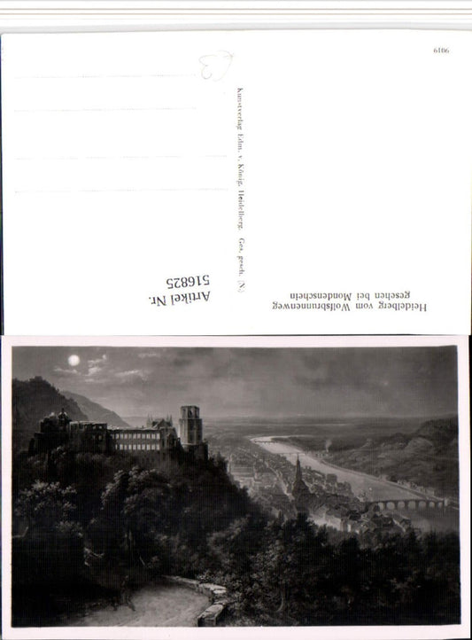 516825, Artist AK Heidelberg Totale m. Schloss Mondschein