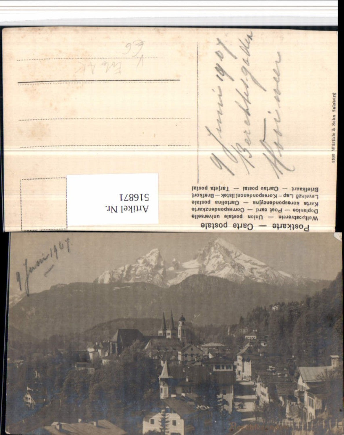 516871,Foto AK Berchtesgaden Totale Bergkulisse pub Würthle & Sohn 1300